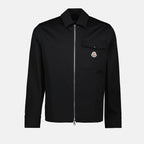 black shirt jacket, Moncler, cotton jacket, modern outerwear, stylish layering