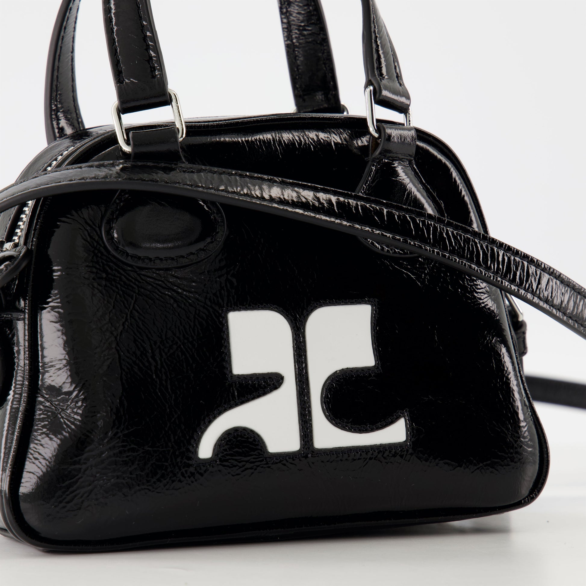 Mini Bowling Bag, Courrèges Accessories, Textured Leather Bag, Elegant Black Handbag, Spring-Summer 2025