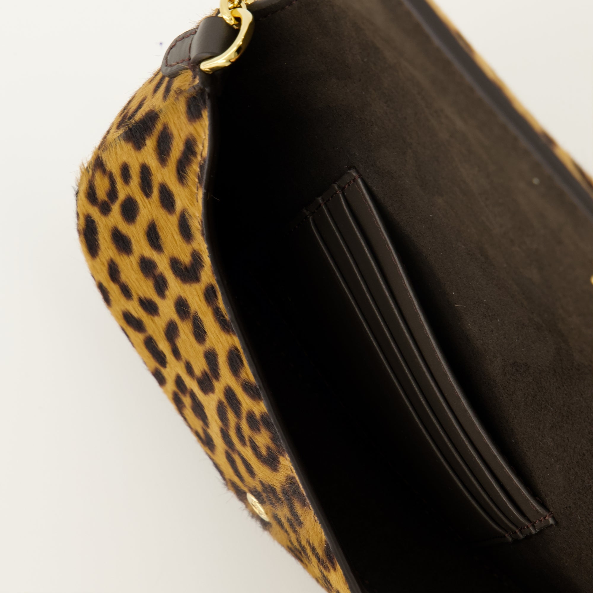 Fendi pouch, leopard print bag, calfskin accessory, removable chain pouch, fashionable clutch