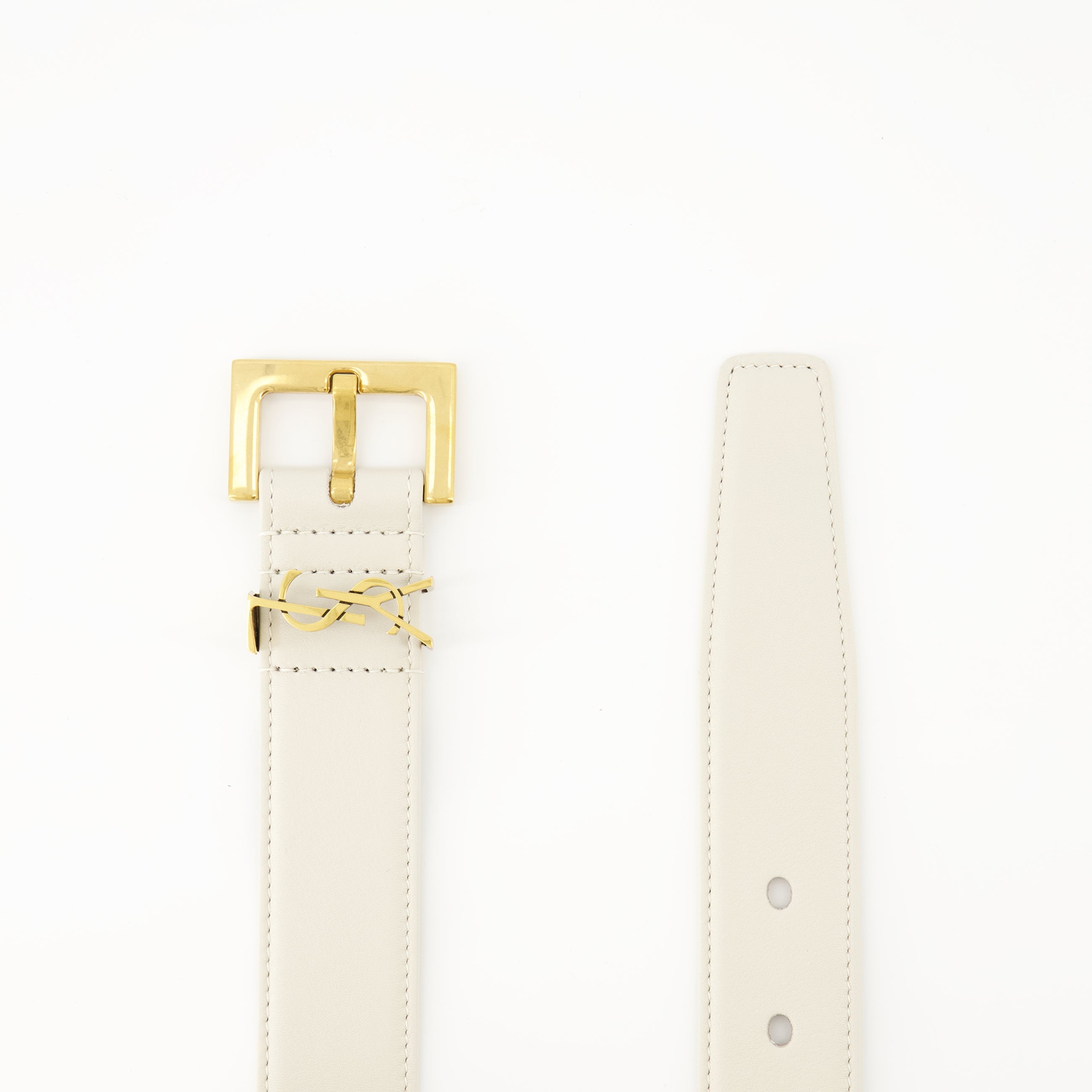 white belt, Cssandre belt, calfskin belt, designer accessories, Saint Laurent