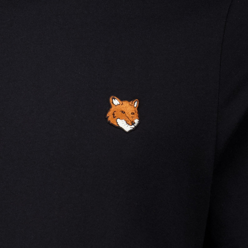 T-shirt nera in cotone con volpe ricamata