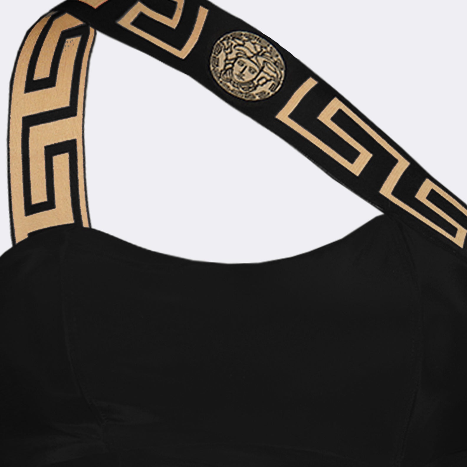 Asymmetric Swimwear, Versace Greca, Lycra Swimwear, Black Designer Swimwear, High-end Beachwear