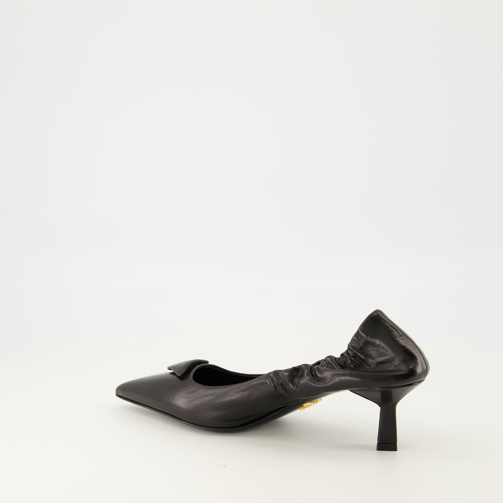 Prada pumps, black leather shoes, slip-on pumps, pointed toe shoes, designer footwear