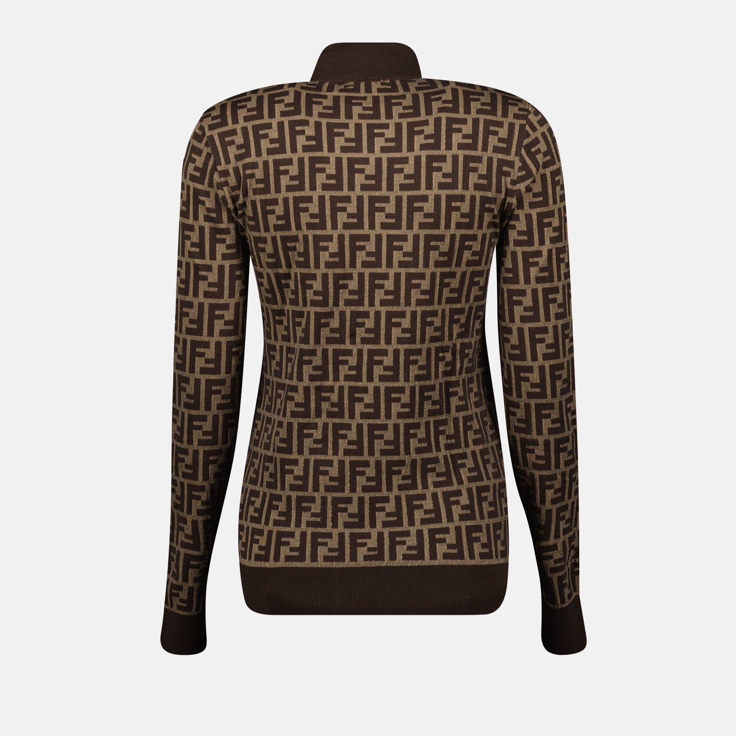 FF Pattern Sweater, High Neck Knitwear, Cotton Pull, Ribbed Fendi Knit, Autumn-Winter Collection