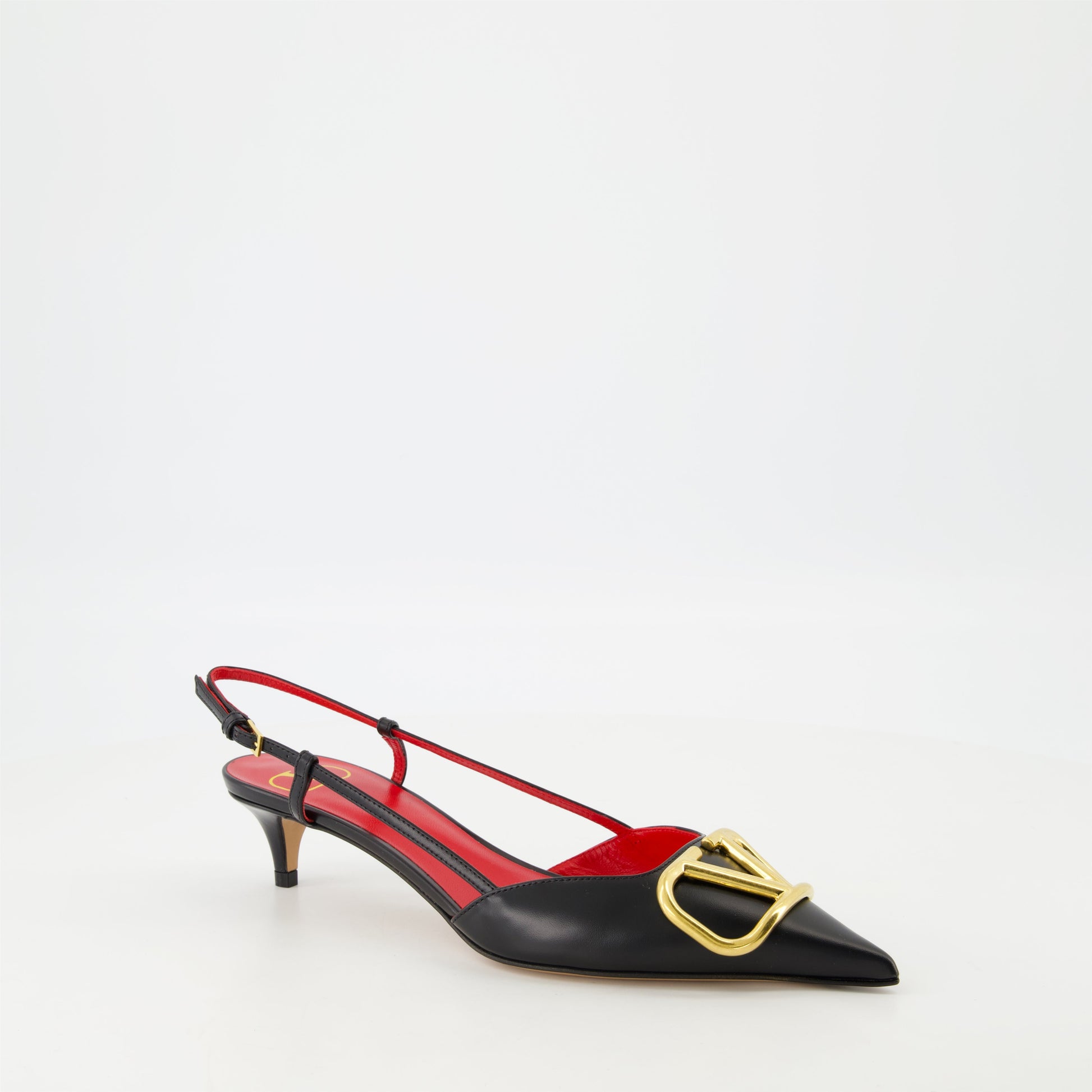 VLogo Signature, black leather pumps, Valentino Garavani, pointed toe, adjustable strap