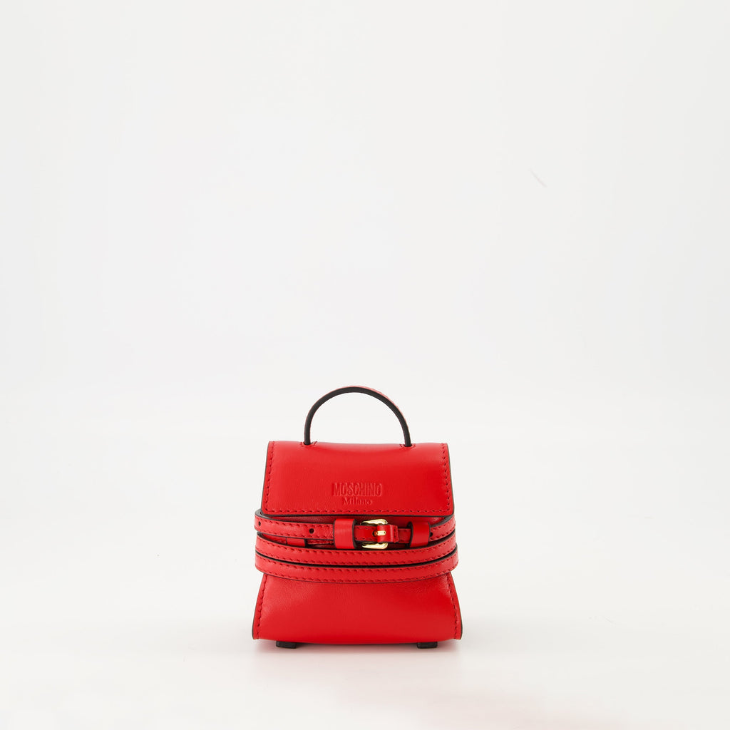 Moschino micro sac, Tie Me bag, red polyamide bag, designer accessories, luxury handbag