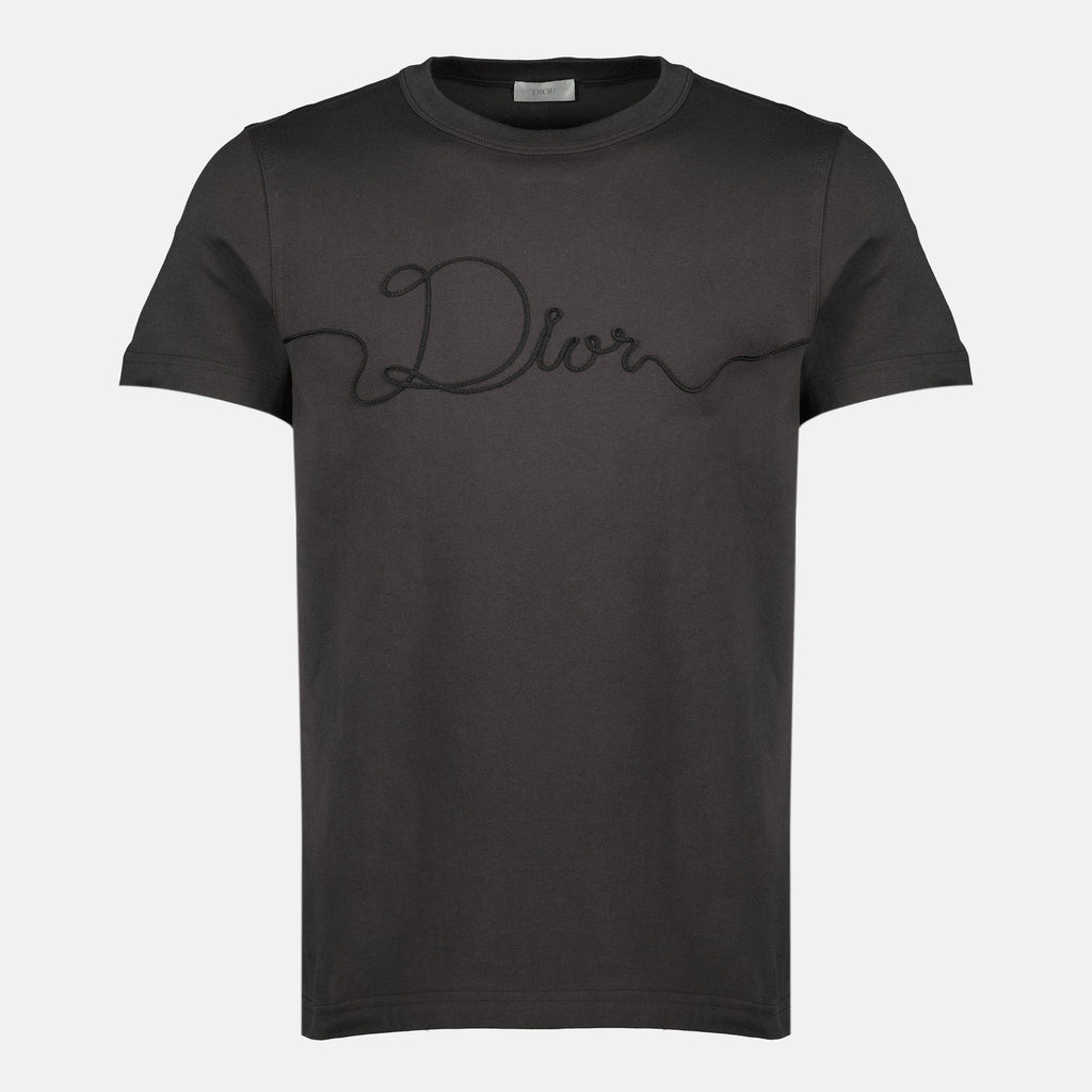 Image of Dior Ribbon Grey T-Shirt by Dior for Men - Season Spring-Summer 2026 - Front View