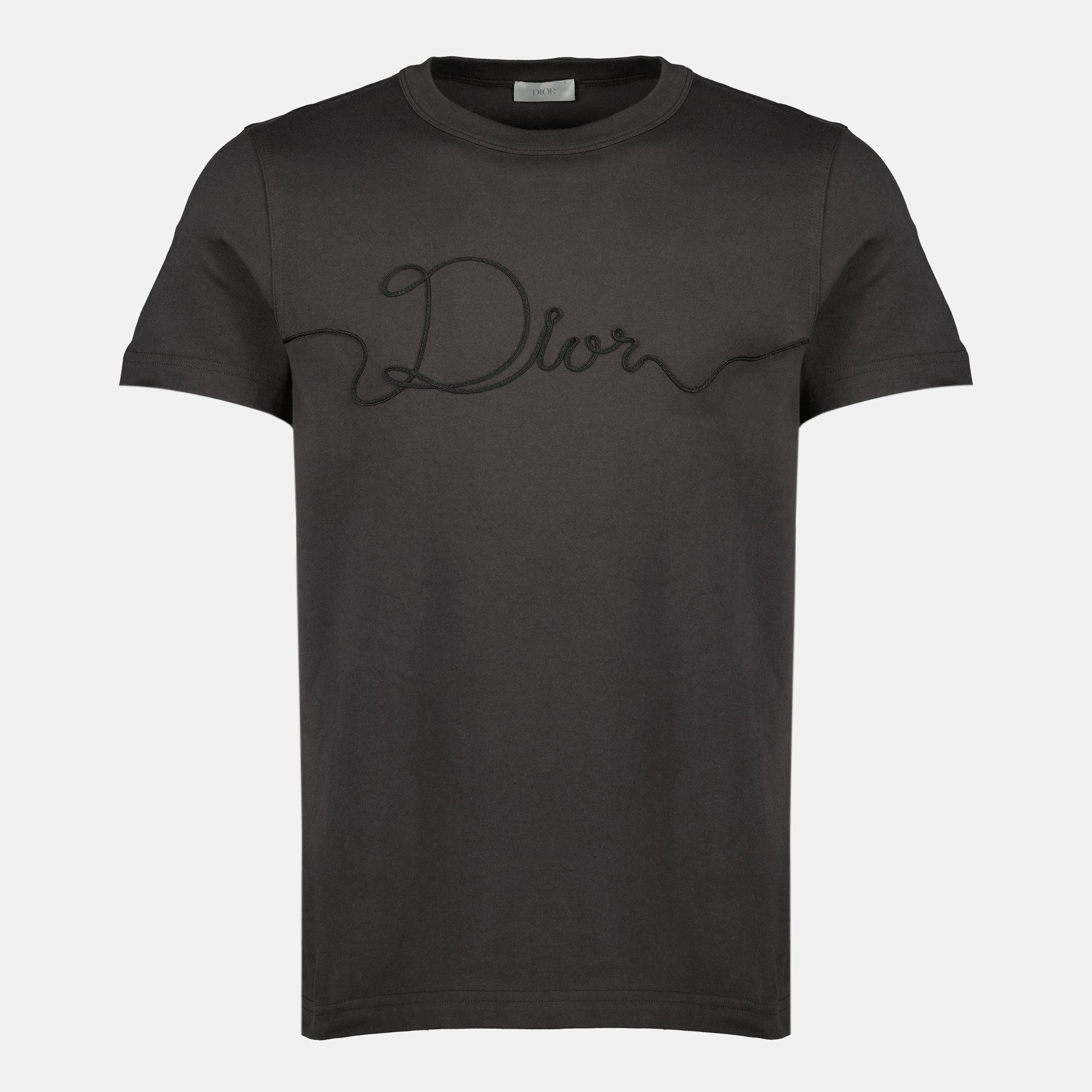Image of Dior Ribbon Grey T-Shirt by Dior for Men - Season Spring-Summer 2026 - Front View