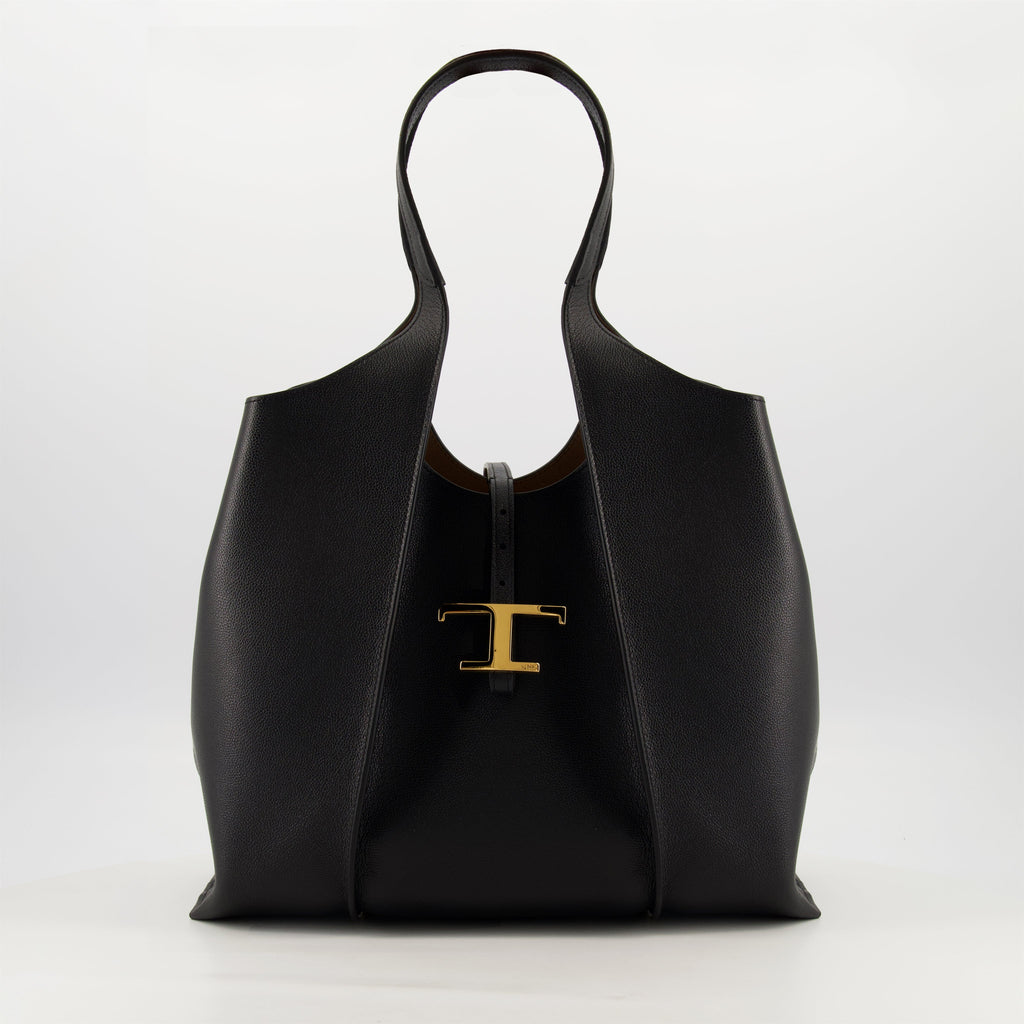 Tod's tote bag, black leather bag, T Timeless collection, designer tote, chic accessories
