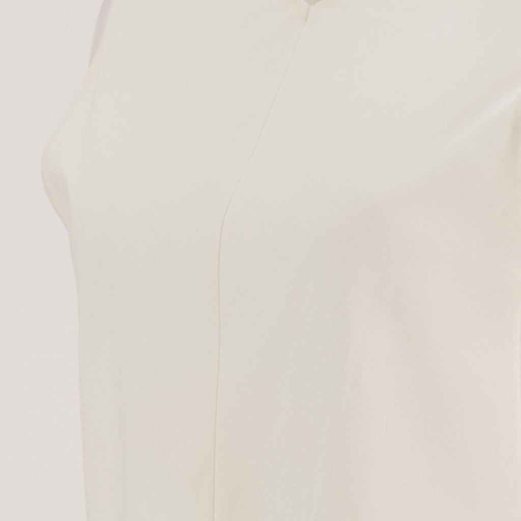 Khaite dress, silk organza dress, V-neck dress, sleeveless dress, beige dress