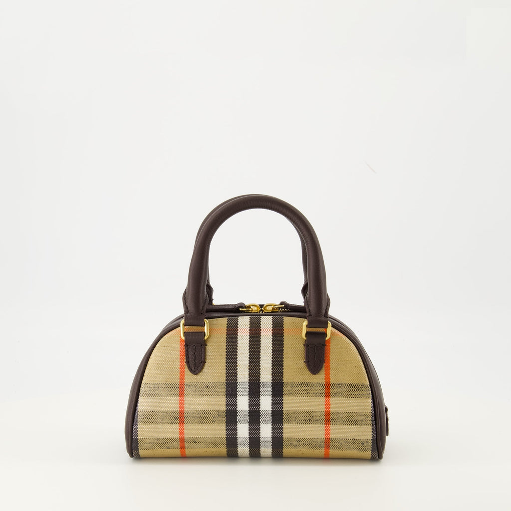 Burberry mini bag, bowling bag, cotton linen bag, check pattern bag, adjustable shoulder strap
