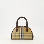 Burberry mini bag, bowling bag, cotton linen bag, check pattern bag, adjustable shoulder strap