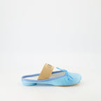 mules, MM6, viscose shoes, blue footwear, elegant sandals