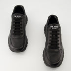Prada sneakers, black leather sneakers, Prax 01 model, men's footwear, luxury menswear