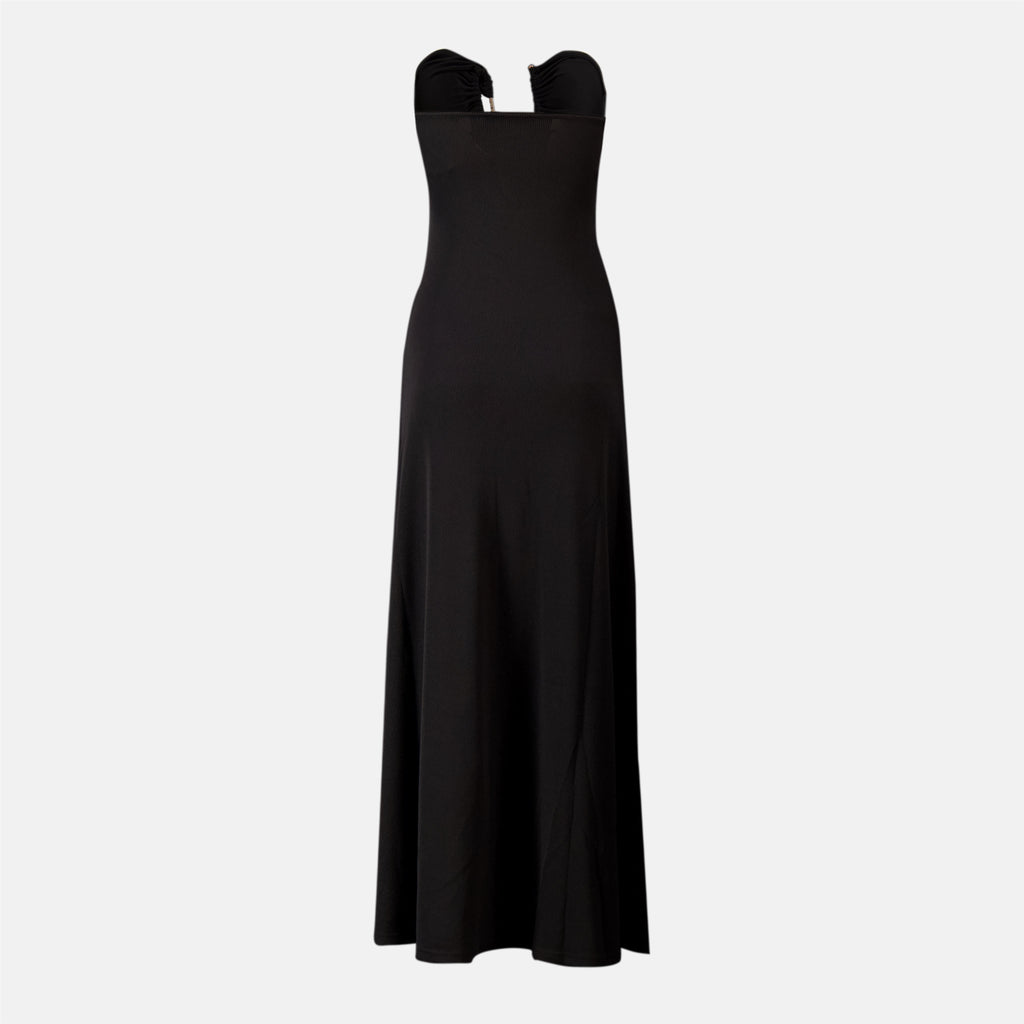 Christopher Esber dress, bustier dress, gathered details, brass hardware, black dress