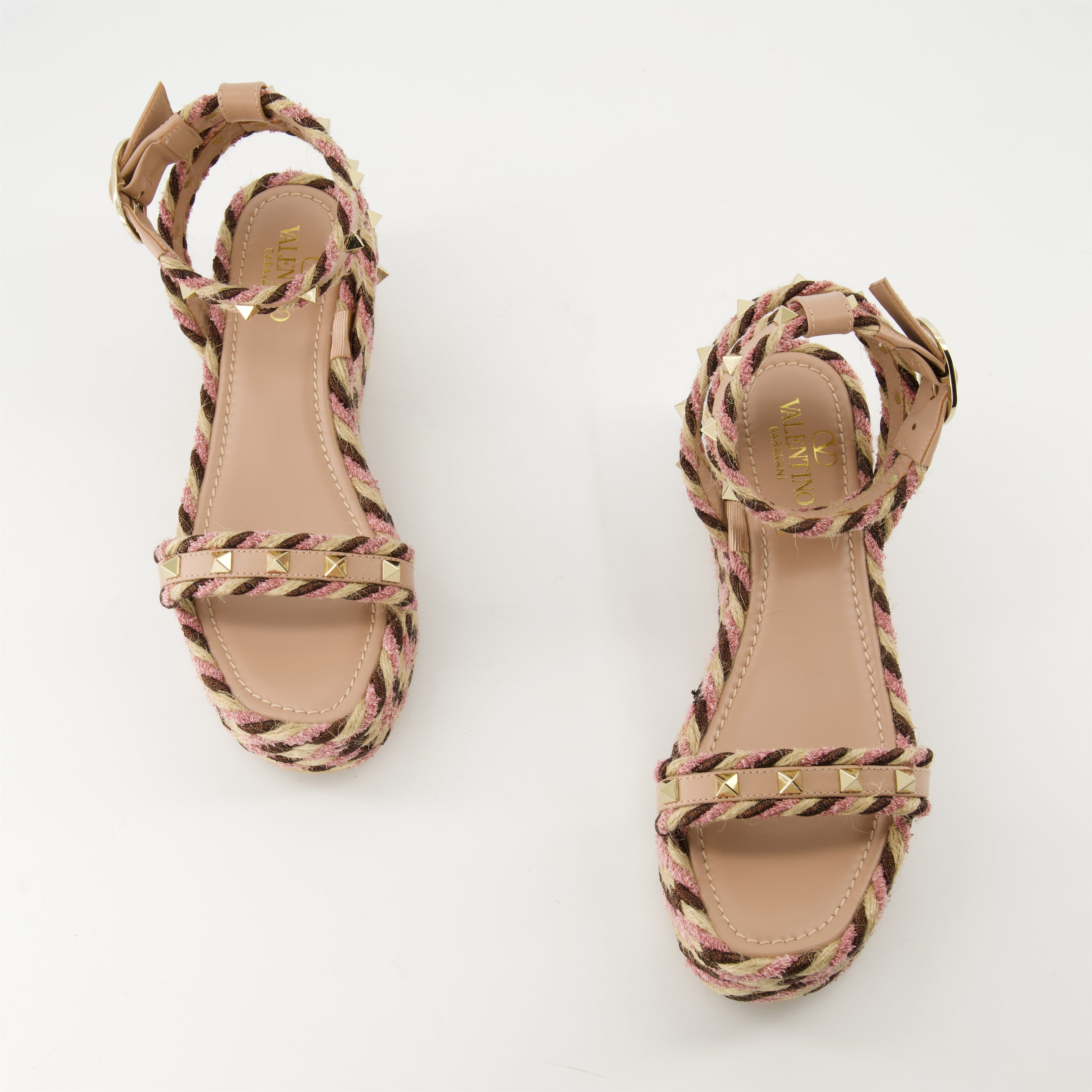 Rockstud sandals, raffia wedge sandals, designer footwear, summer sandals, Valentino Garavani