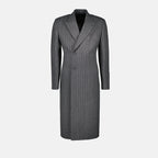 Image d'un manteau long en laine avec un motif rayé de Dior pour hommes - Saison automne-hiver 2024 - Vue de face