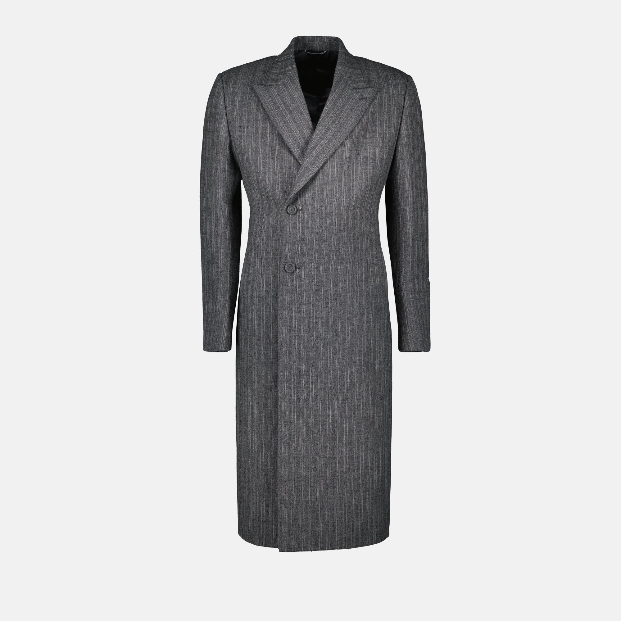 Image d'un manteau long en laine avec un motif rayé de Dior pour hommes - Saison automne-hiver 2024 - Vue de face