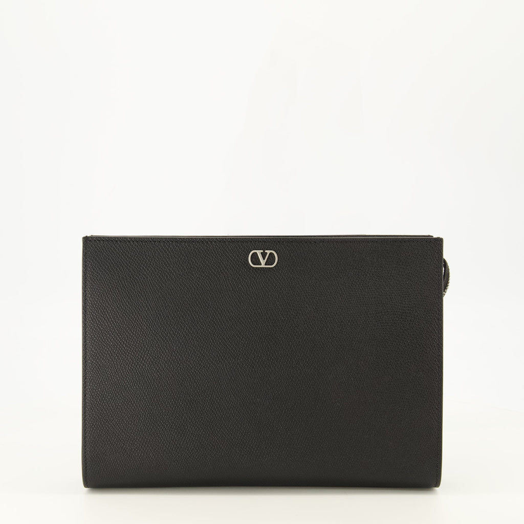 Pochette-bracelet VLogo en cuir avec détails métalliques