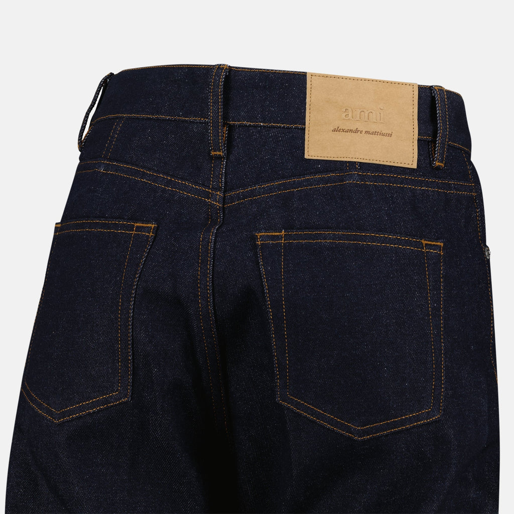 raw denim jeans, flare jeans, AMI Paris jeans, luxury denim, designer jeans