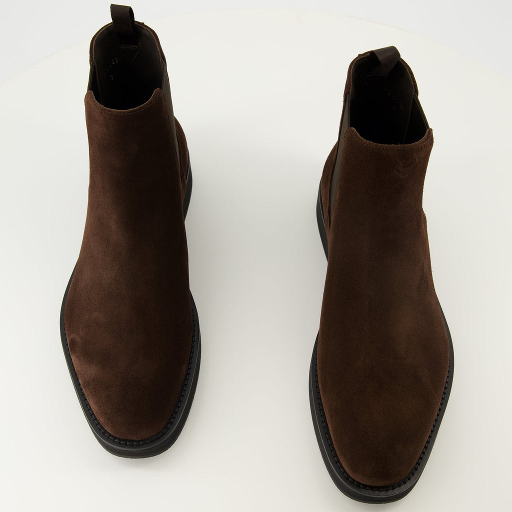 Brown Suede Ankle Boots, Prada Footwear, Slip-On Boots, Mens Suede Boots, Elegant Ankle Boots