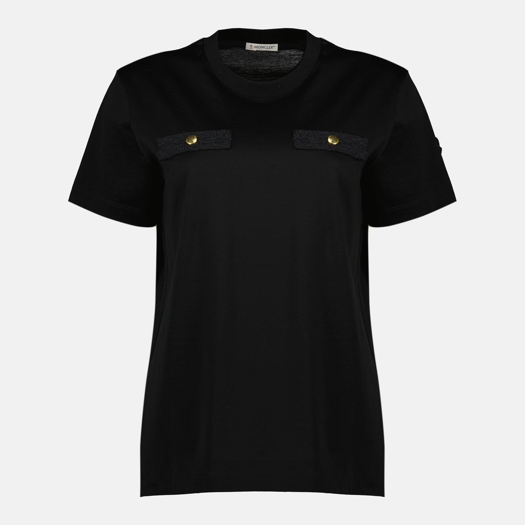 Image of Black Cotton T-Shirt by Moncler for Women - Season Spring-Summer 2026 - Detail View 5
