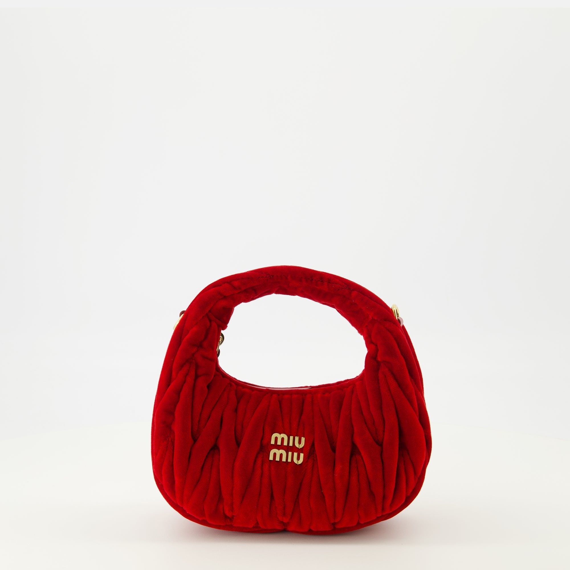 Image of Wander Mini Velvet Quilted Bag by Miu Miu for Women - Season Spring-Summer 2026 - Front View