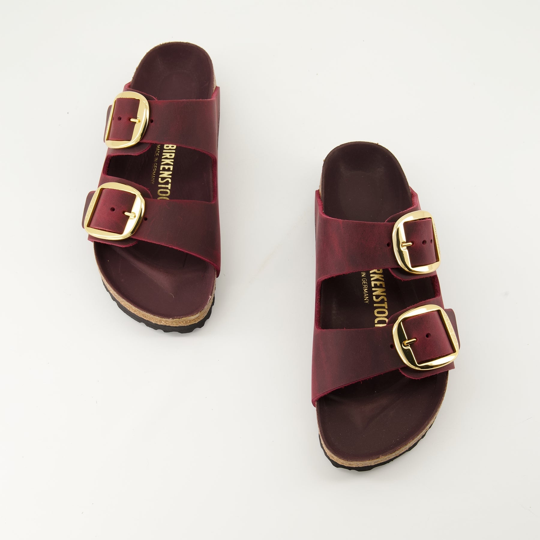 Arizona sandals, leather sandals, burgundy sandals, big buckle sandals, luxury footwear