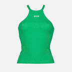 MSGM women's tank top, luxury green tank top, designer logo top, elegant women's top, high-end fashion