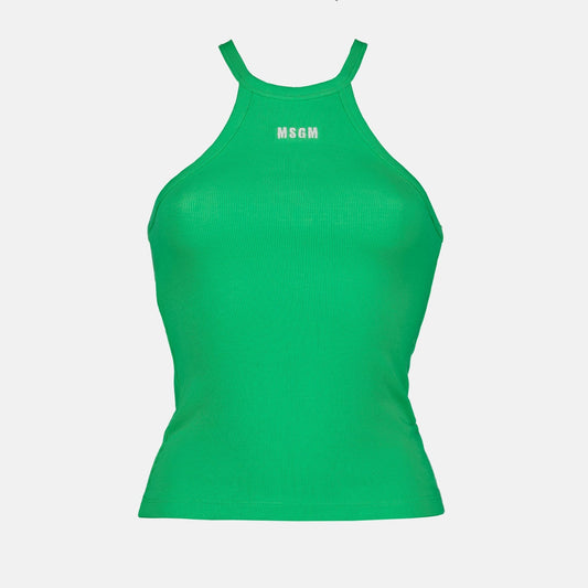 MSGM women's tank top, luxury green tank top, designer logo top, elegant women's top, high-end fashion