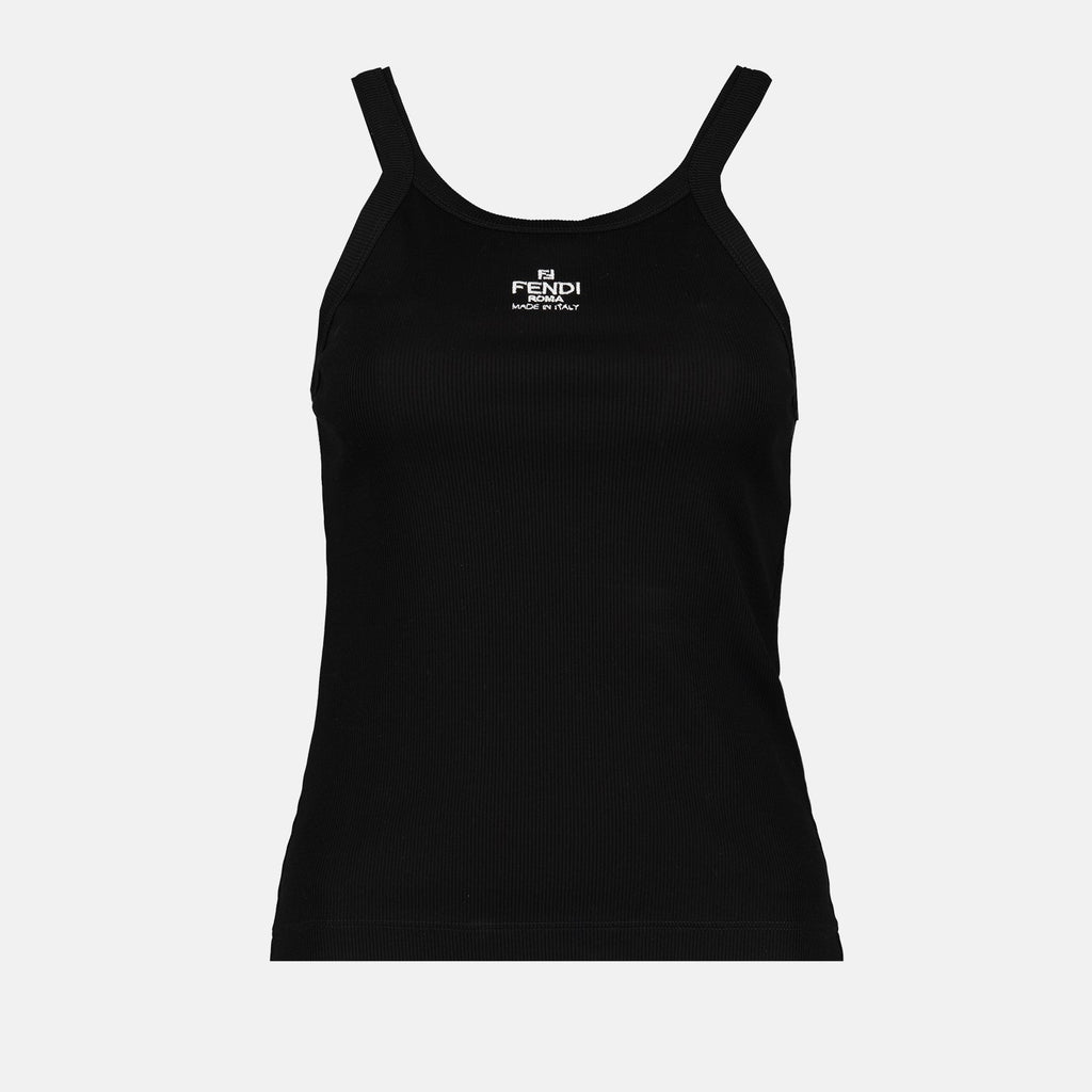 Fendi tank top, ribbed knit top, embroidered logo, fitted silhouette, elegant basics