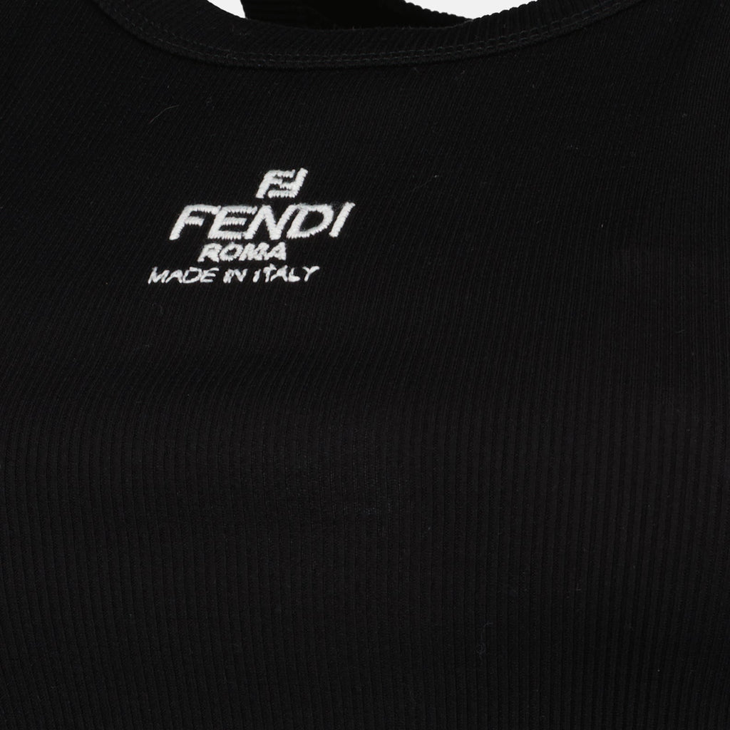 Fendi tank top, ribbed knit top, embroidered logo, fitted silhouette, elegant basics