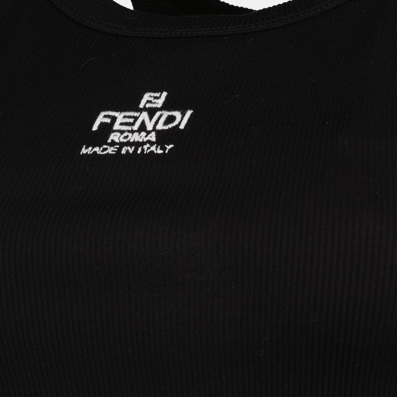 Fendi tank top, ribbed knit top, embroidered logo, fitted silhouette, elegant basics