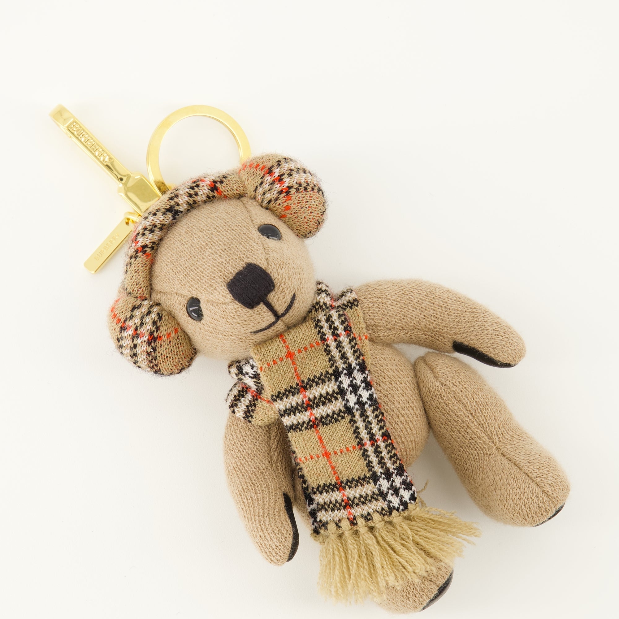 Burberry keychain, Thomas Bear accessory, wool cashmere keychain, beige keychain, designer keychain