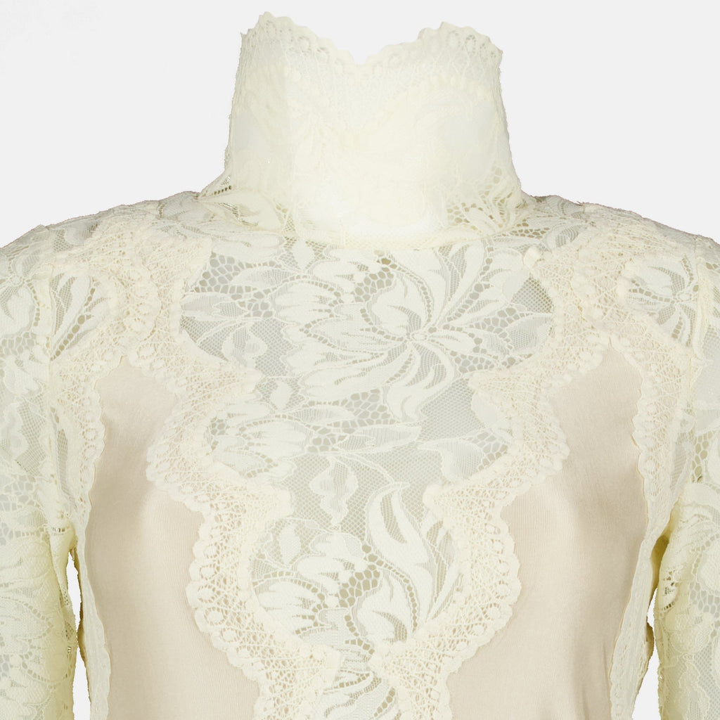 Beiges Spitzen-Maxikleid
