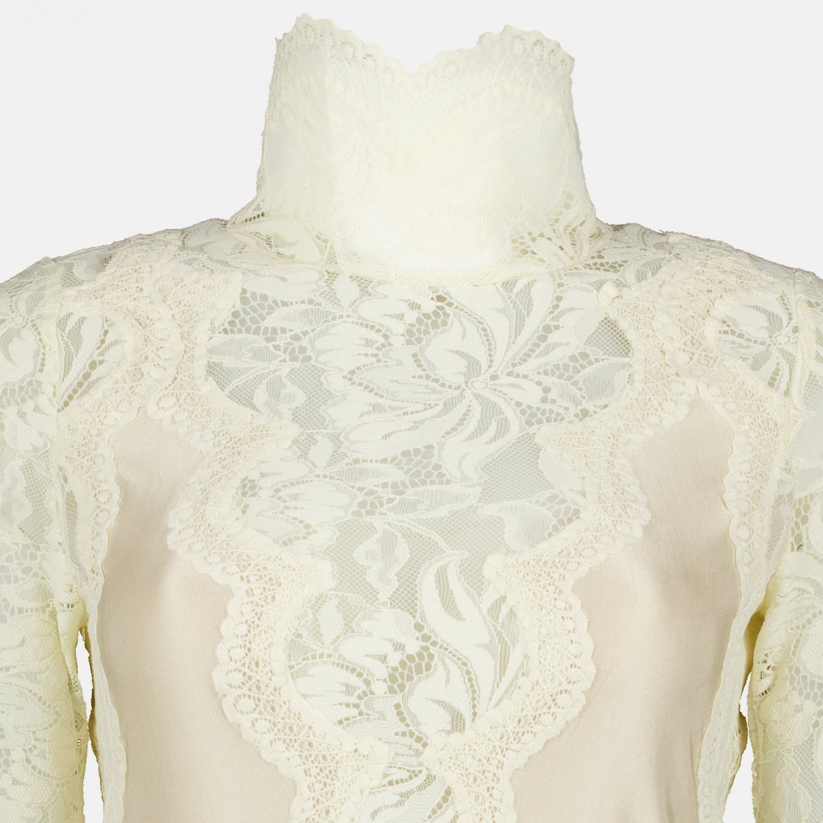 Beiges Spitzen-Maxikleid