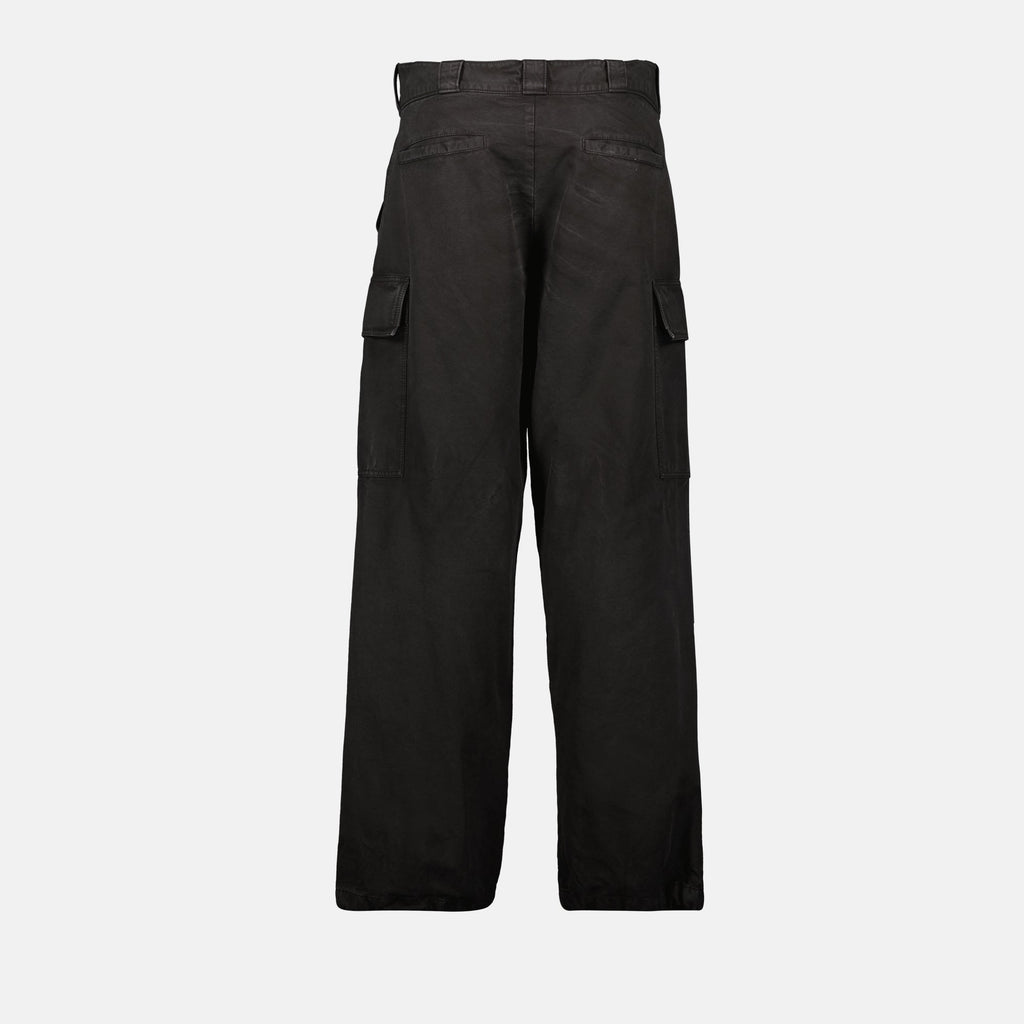 Image of Black Distressed Cargo Pants by Prada for Men - Season Spring-Summer 2025 - Product detail view 1