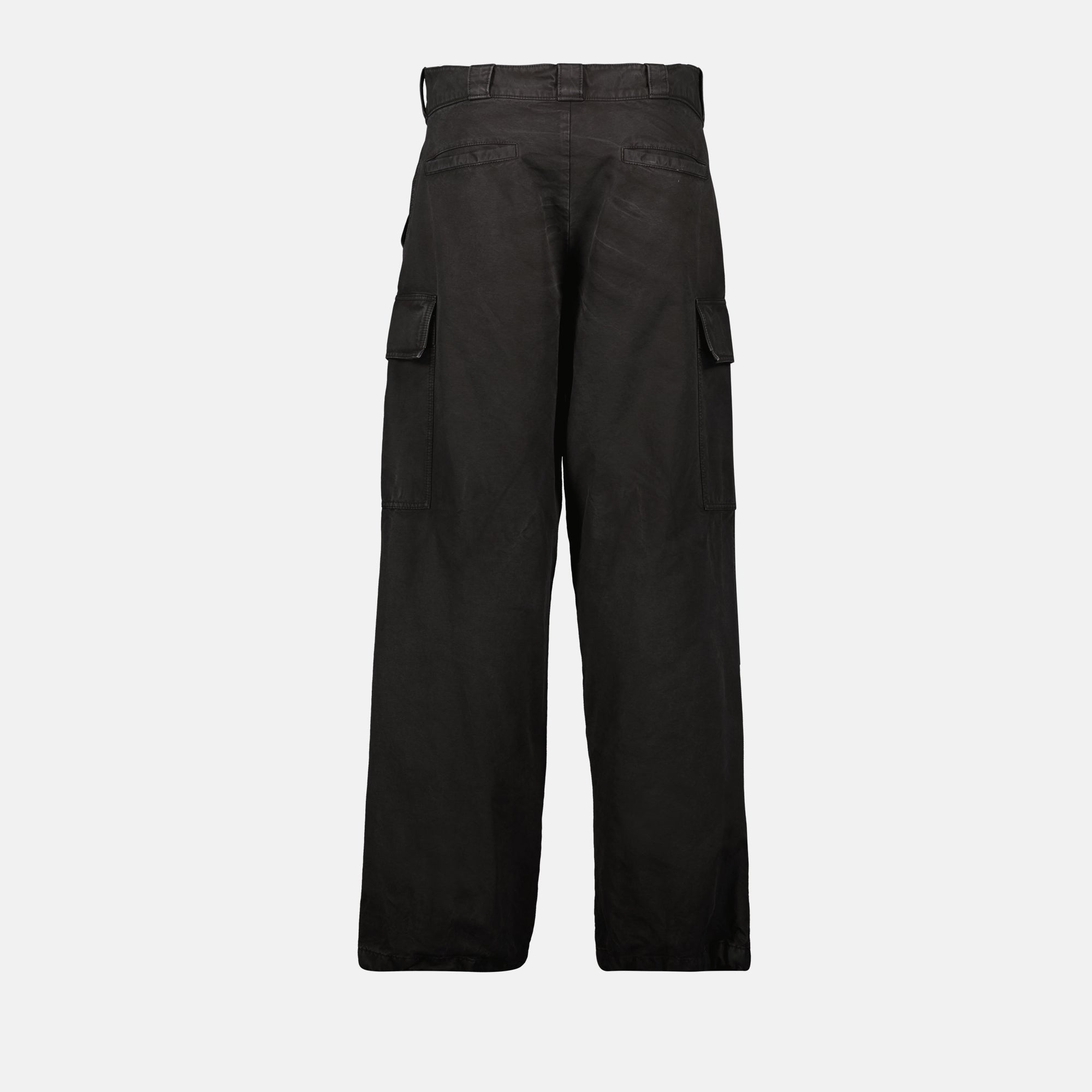 Image of Black Distressed Cargo Pants by Prada for Men - Season Spring-Summer 2025 - Product detail view 1