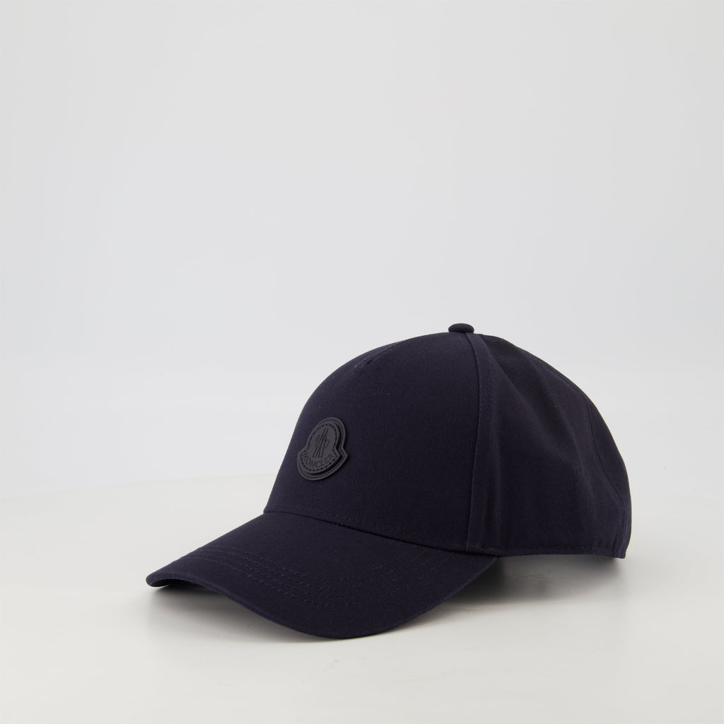 navy cap, Moncler cap, leather logo cap, cotton gabardine cap, adjustable cap