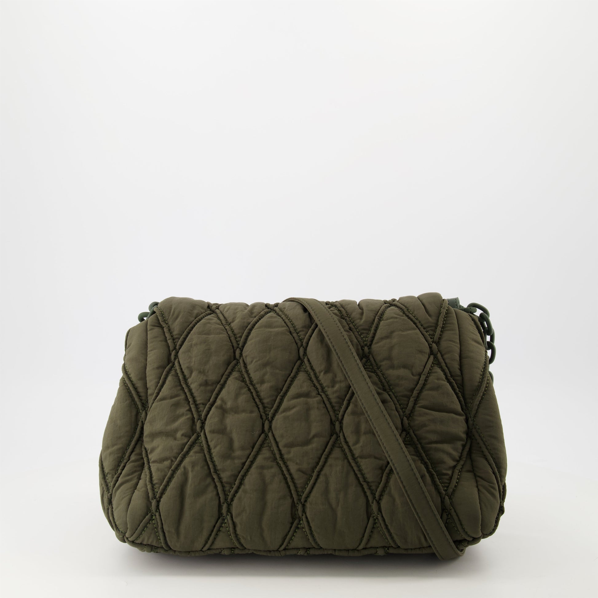 Charm-D bag, quilted nylon bag, Diesel accessory, khaki green handbag, designer bags