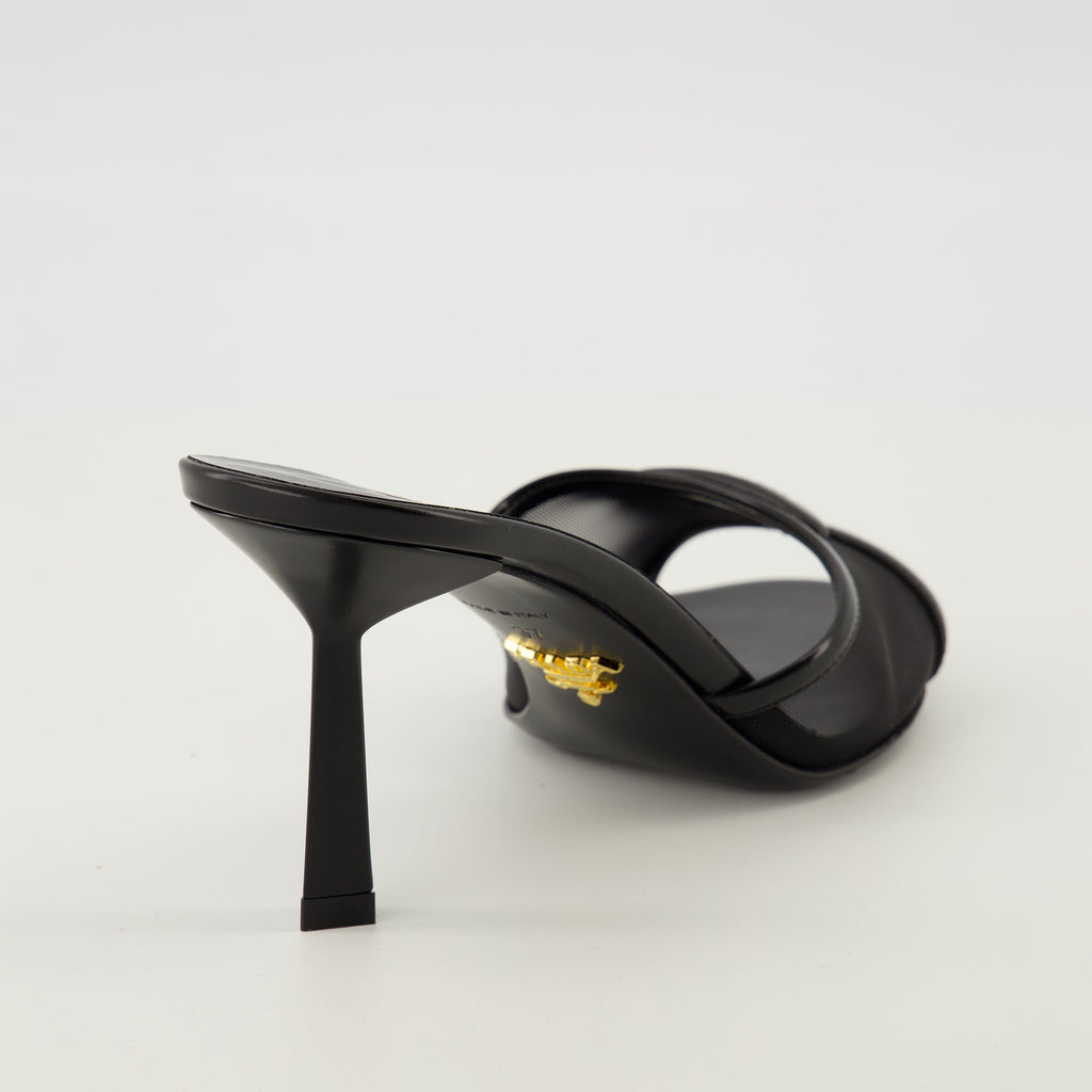 black heeled sandals, Prada footwear, leather sandals, spring summer collection 2026, designer shoes