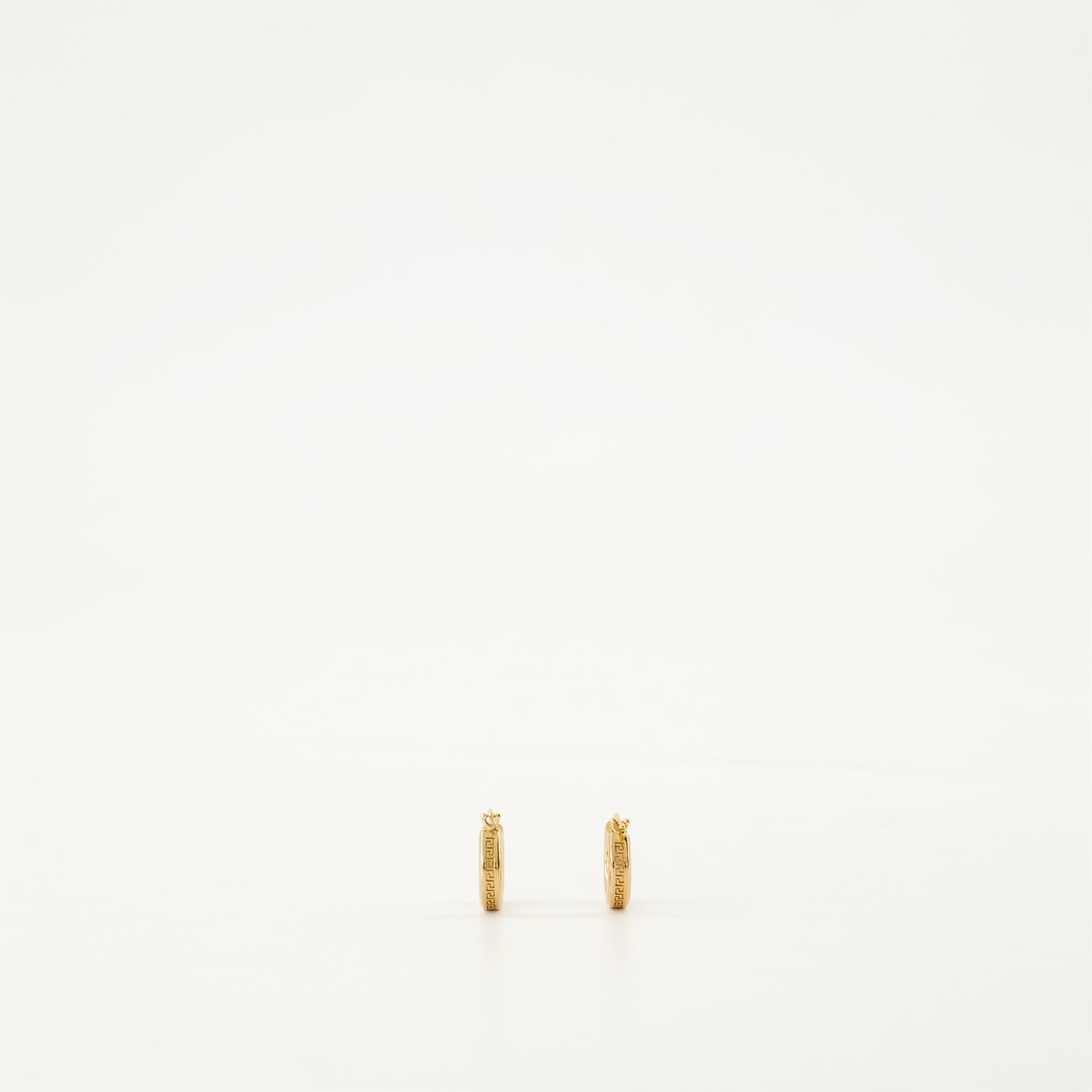 Greca earrings, gold hoop earrings, hypoallergenic jewelry, engraved logo earrings, classic clasp earrings