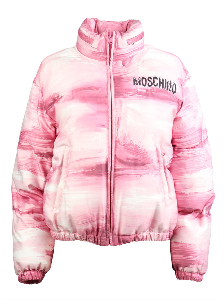 Moschino, Paint Print Jacket, Women’s Outerwear, Luxury Puffer Jacket, Designer Fashion