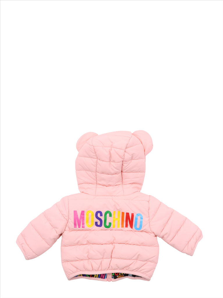 Moschino jacket, girls puffer jacket, luxury kidswear, pink puffer coat, designer children’s wear