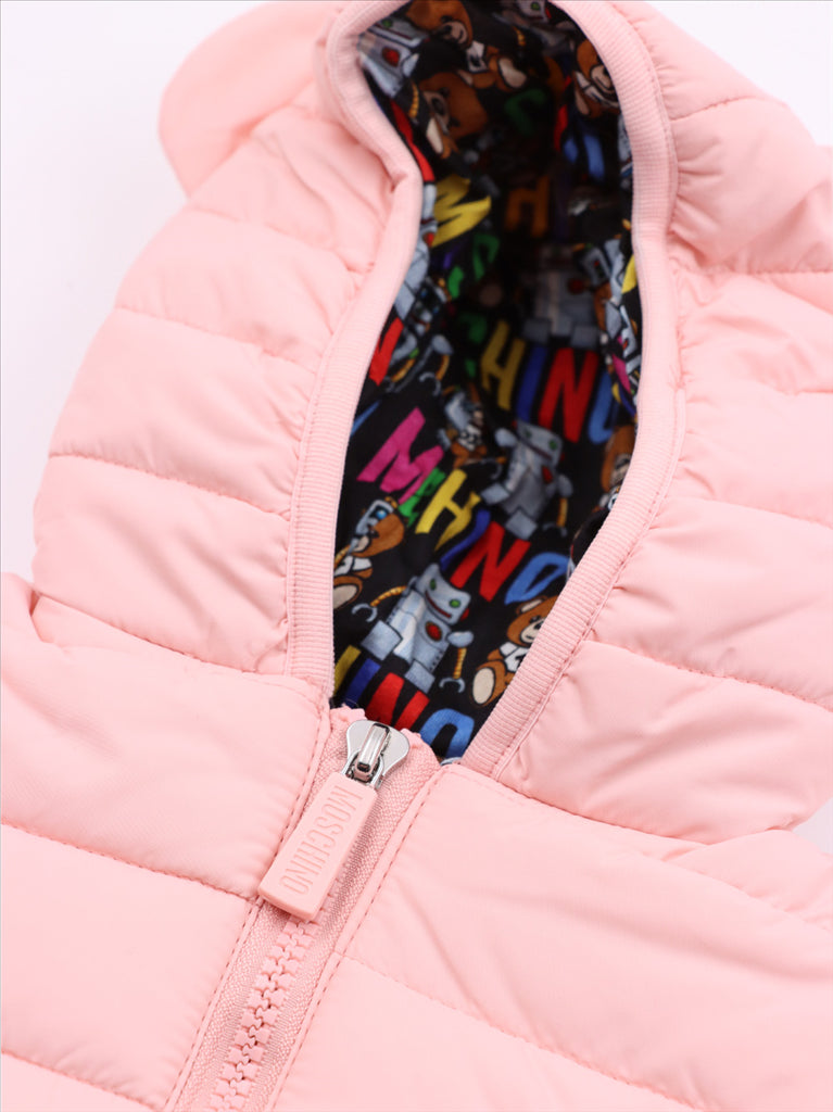 Moschino jacket, girls puffer jacket, luxury kidswear, pink puffer coat, designer children’s wear