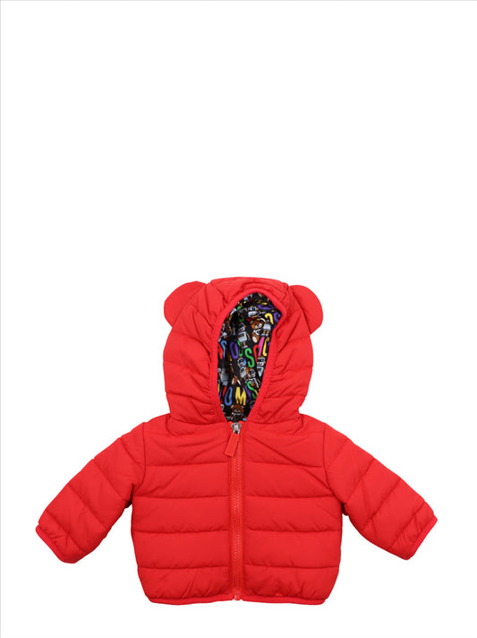 Moschino children jacket, luxury kidswear, red puffer jacket, designer kids coat, elegant winter wear