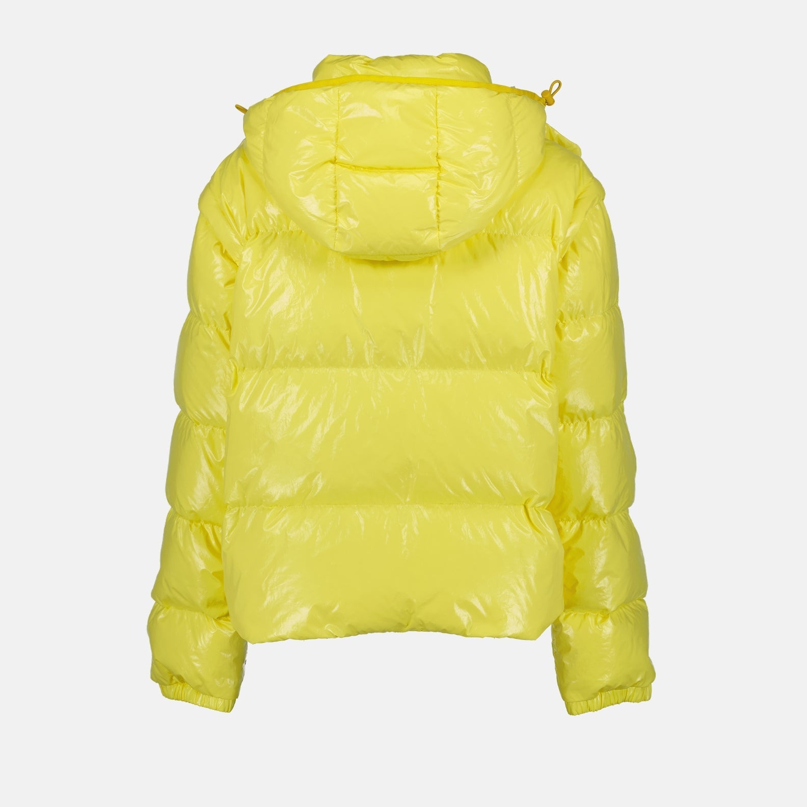 Moncler jacket, women's luxury outerwear, yellow puffer jacket, high-end fashion, warm winter jacket