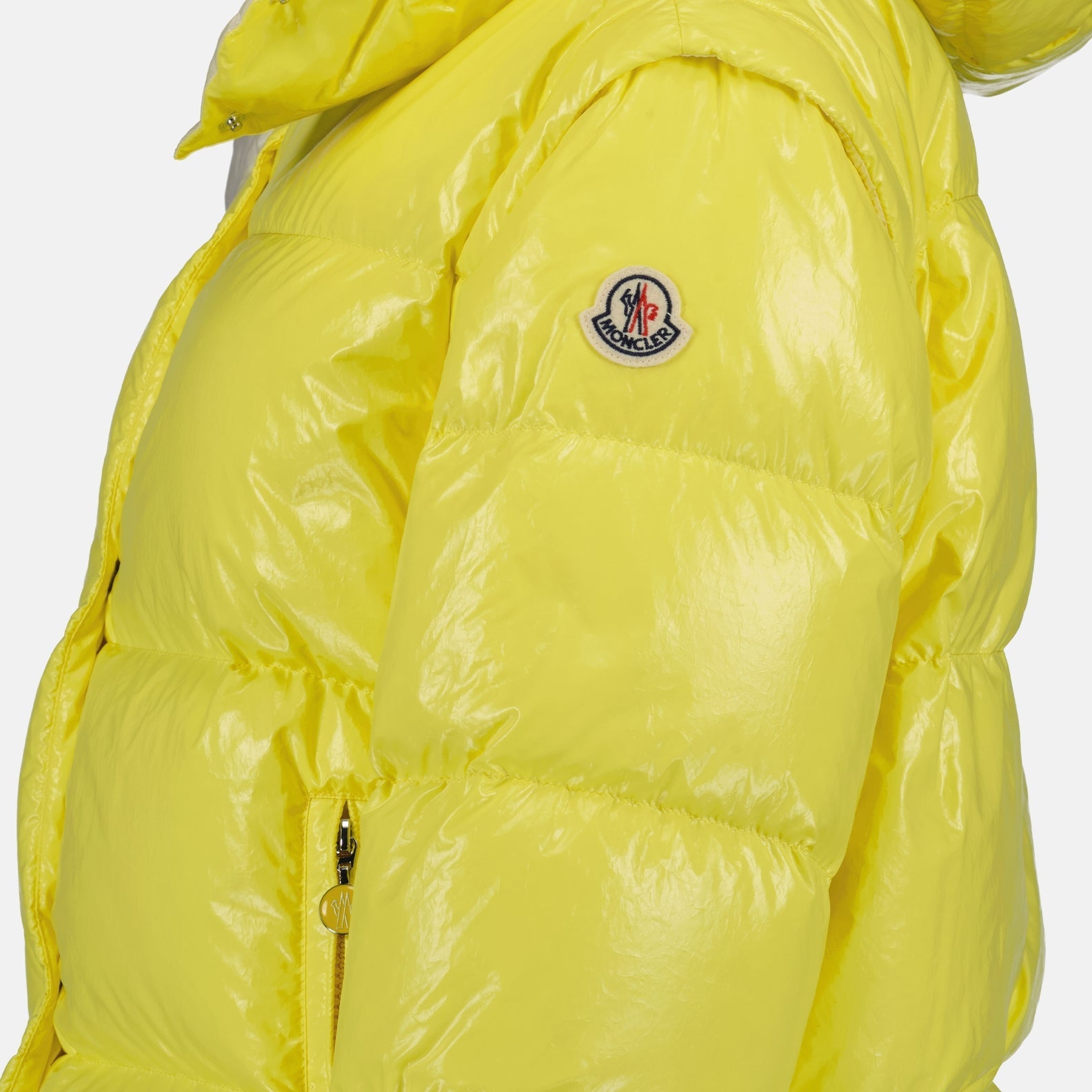 Moncler jacket, women's luxury outerwear, yellow puffer jacket, high-end fashion, warm winter jacket