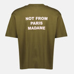 Image of Kaki Slogan T-Shirt by Drole De Monsieur for Men - Season Autumn-Winter 2025 - Back View