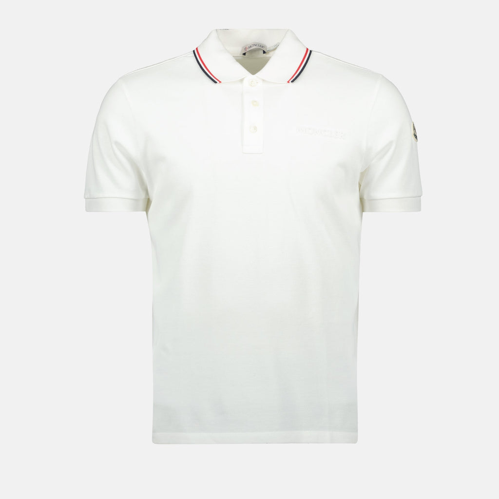 White Polo, Moncler Polo, Tricolor Trim Shirt, Cotton Pique Polo, Autumn-Winter 2023 Collection